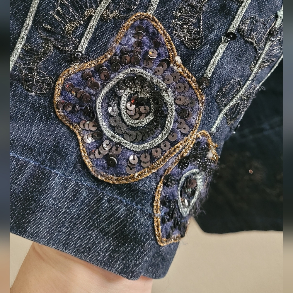 Chico's embellished sequin and embroidered denim blazer style jacket Women's XL - Picture 3 of 11